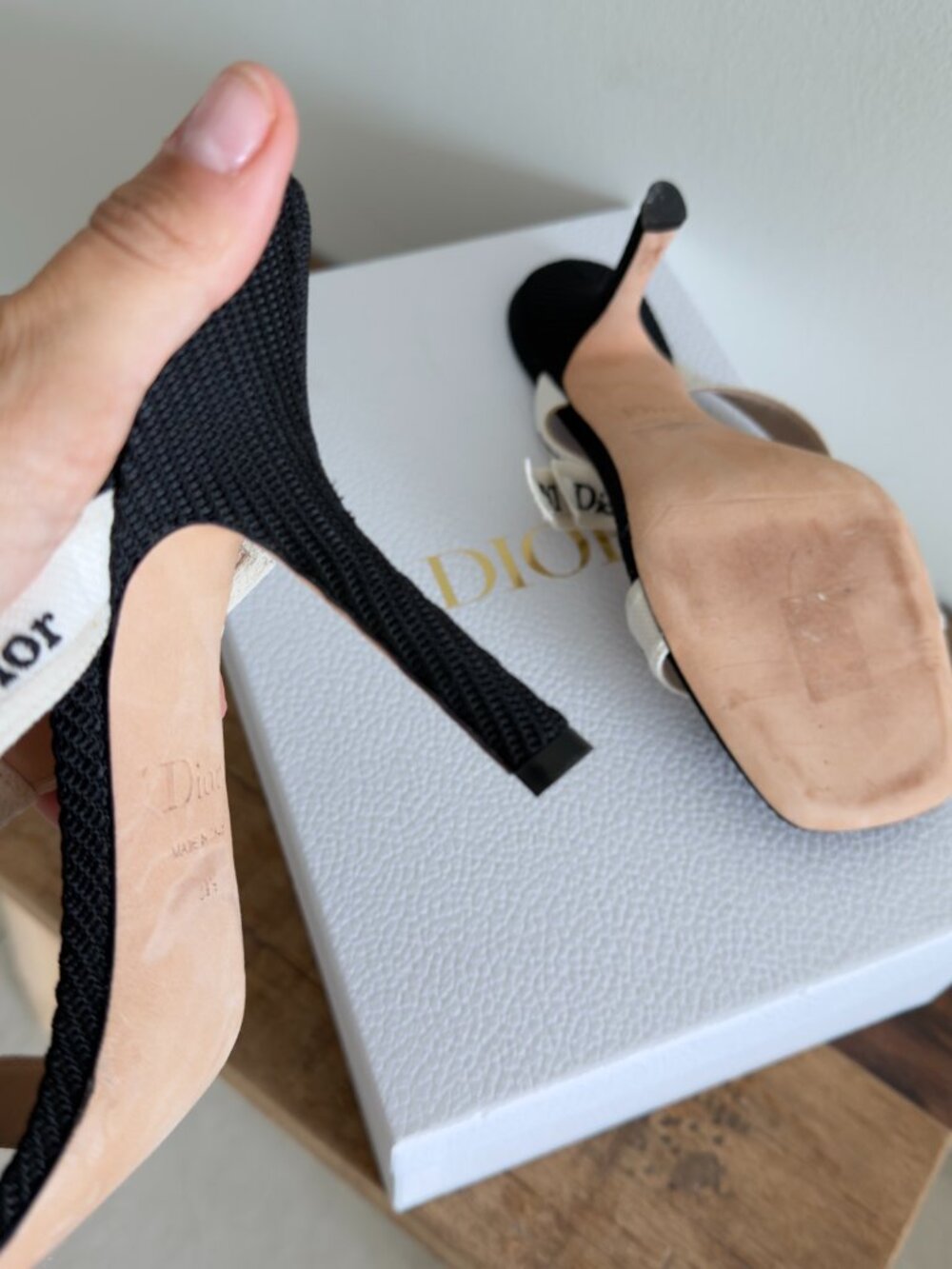 Christain Dior Heeled Sandal with J'Adior Straps Black Embroidered Cotton, 39.5 - Picture 6 of 13